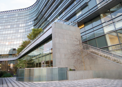 Exterior of a modern hospital building with glass and concrete facade featured in the LiquiTech Colorado Hospital case study