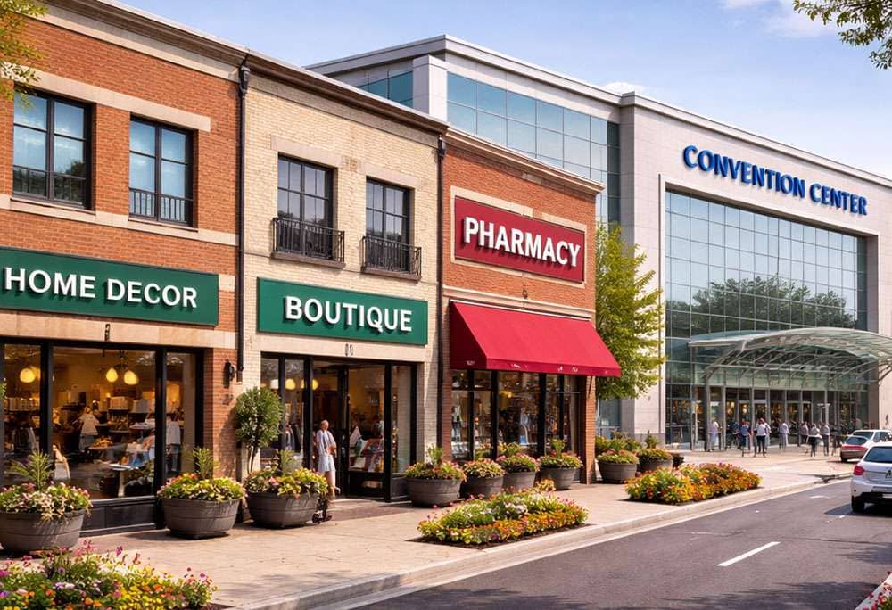 Exterior of a commercial retail and convention center property on the LiquiTech Commercial Real Estate page