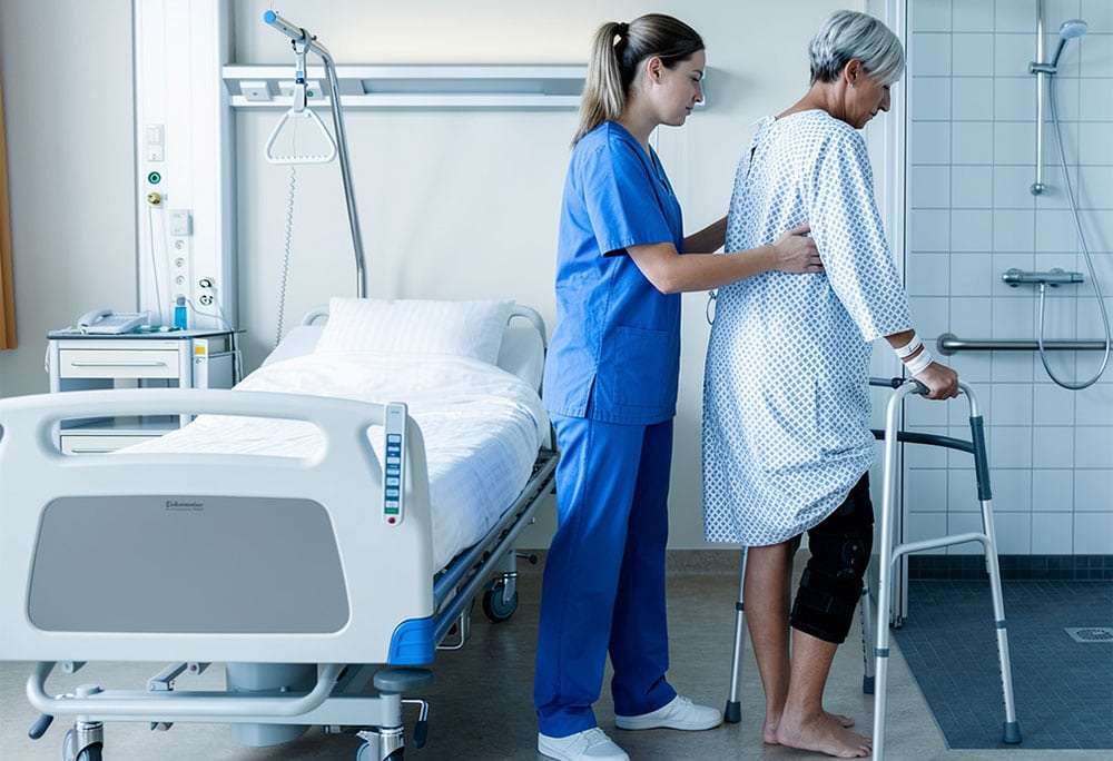 Nurse helping woman in a hospital